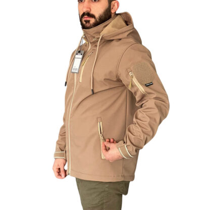 bej softshell mont kapisonlu su gecirmez